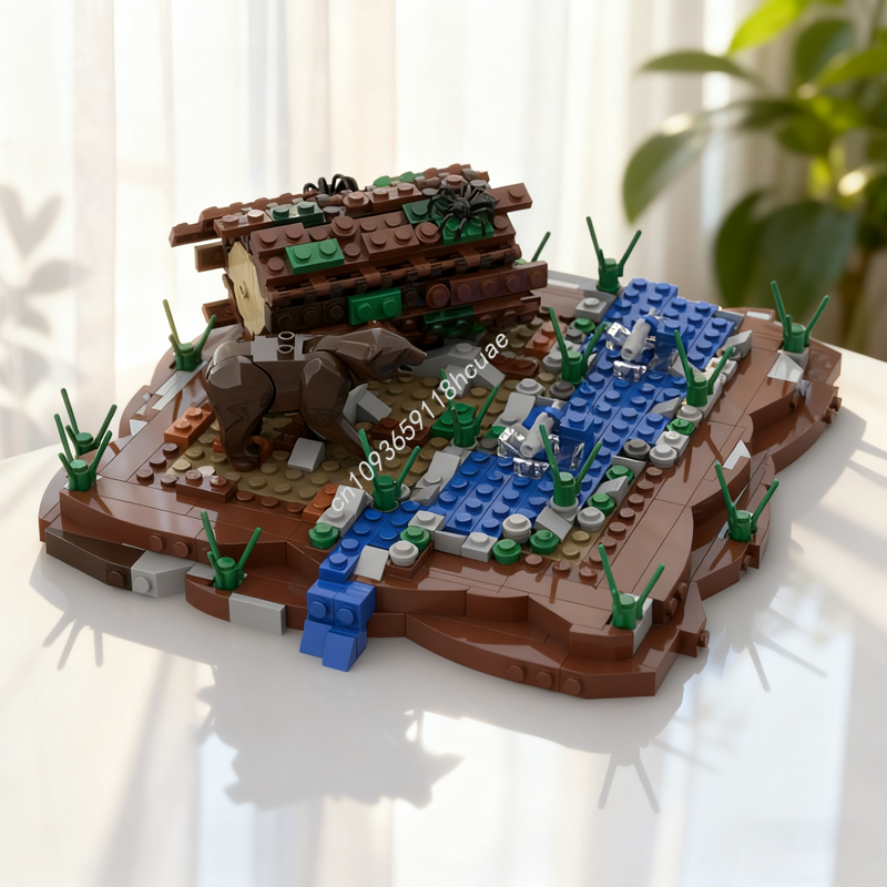 Kids Hunter Education - 558pcs MOC Bear Fish Hunter Diorama