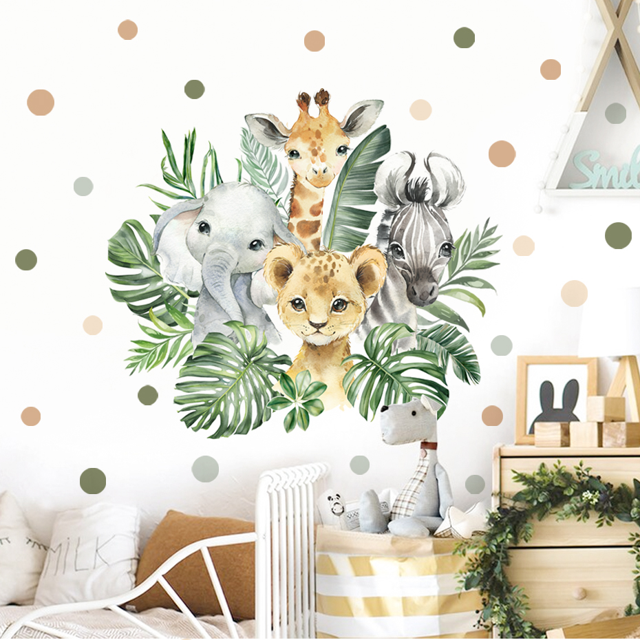 Kids Education Quotes - Cartoon Jungle Animals Leaves Watercolor Vinyl
