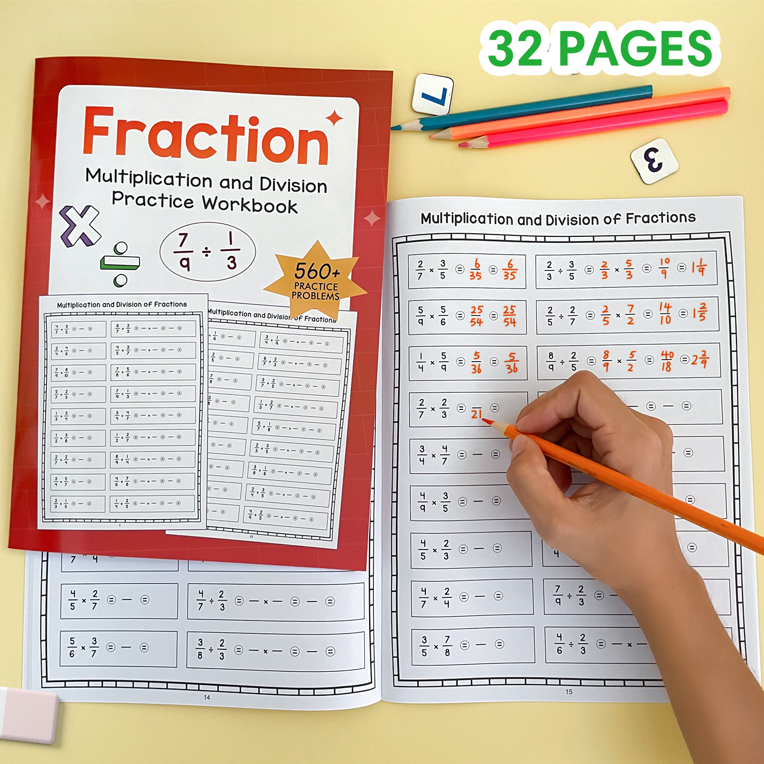 Kids Education Books - 32 Pages A4 Fraction Multiplication Division
