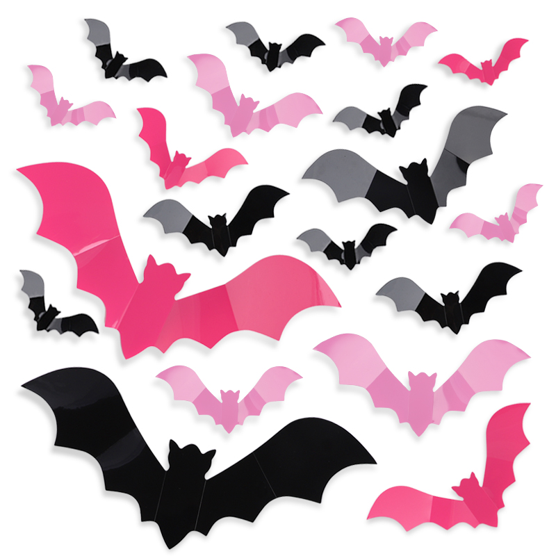 Kids Education Quotes - 24/48Pcs Halloween Pink Bats Window Sticker