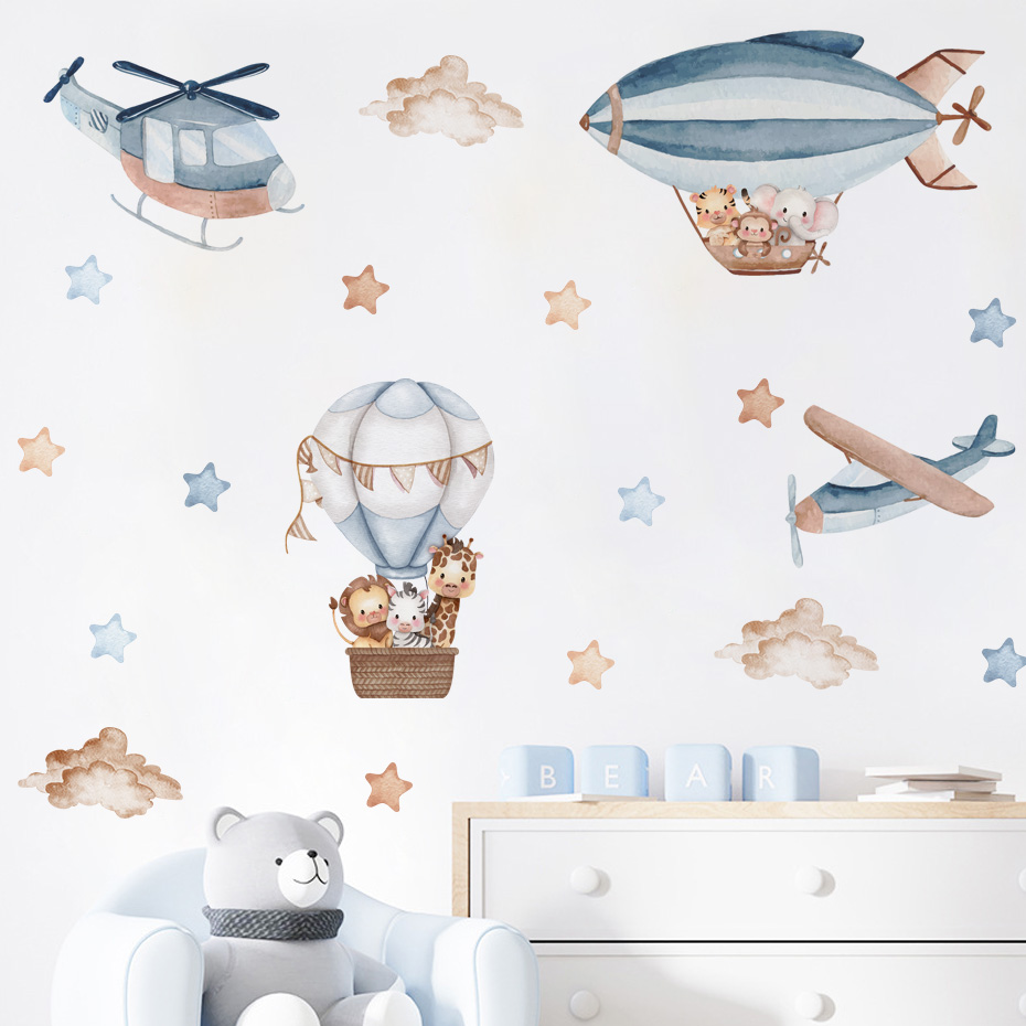 Kids Education Quotes - Watercolor Animals Hot Air Balloon Clouds
