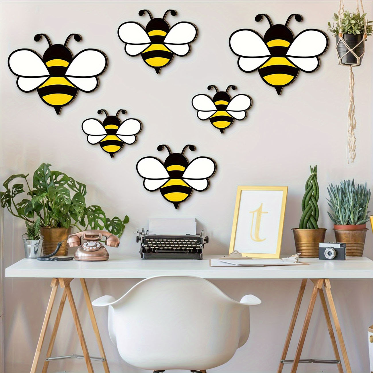 Kids Education Quotes - 6Pcs Cute Bee Wooden Wall Stickers,