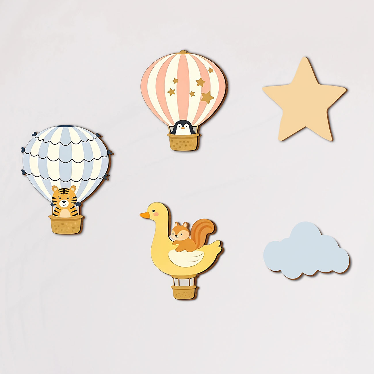 Kids Education Quotes - 5Pcs Animal Hot Air Balloon Wooden