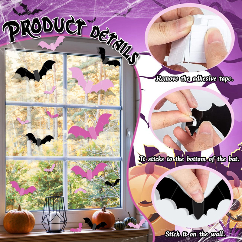 24/48Pcs Halloween Pink Bats W - Kids Education Quotes recension och pris