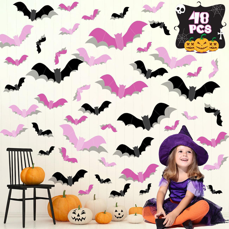 24/48Pcs Halloween Pink Bats W - Kids Education Quotes recension och pris