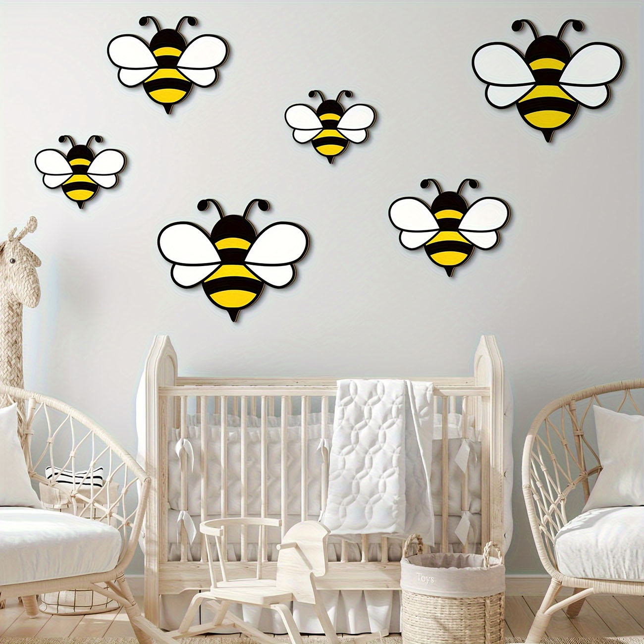 6Pcs Cute Bee Wooden Wall Stic - Kids Education Quotes recension och pris