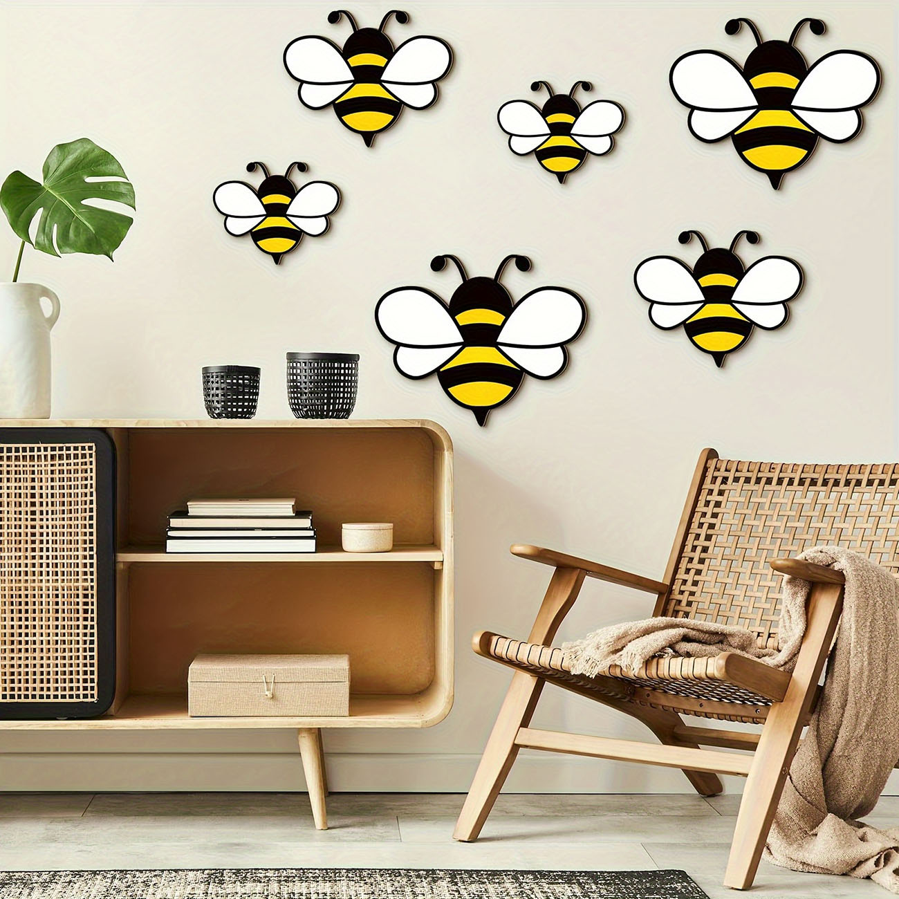 6Pcs Cute Bee Wooden Wall Stic - Kids Education Quotes recension och pris